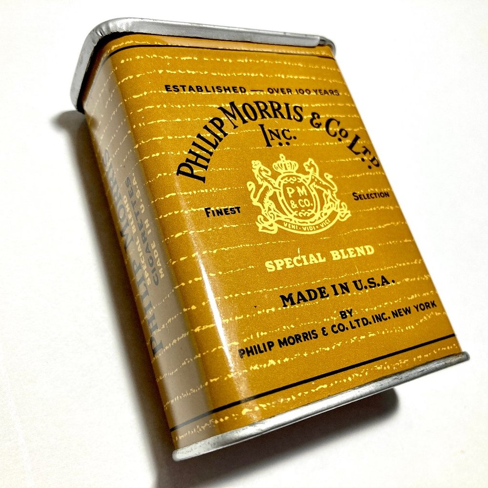Vintage Philip Morris Cigarette Tin w vintage matchbook ca. 1940s